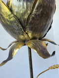 Brass Tone Tall Metal Lotus Pillar Candle Holder