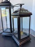 Pair of Heavyweight Black Metal & Glass Lanterns