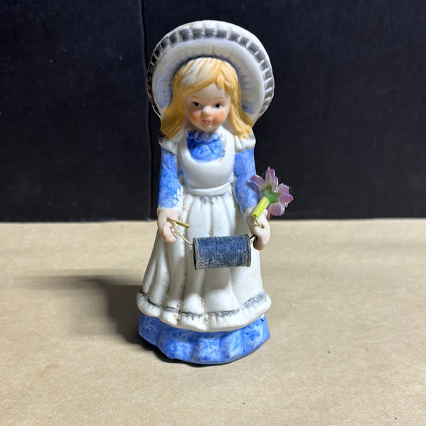 Vintage Porcelain Blue Seamstress Girl Figurine