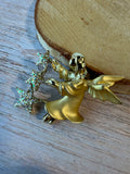 Gigi Giusti Gold Tone Guardian Angel Vintage Brooch with Glitter Stars