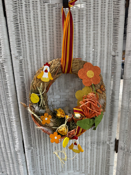 Floral Chicken Straw Wreath