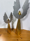 Pair Of Tall Geometric Gold Angels With Silver Tin Wings