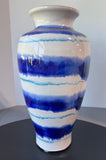 Blue & White Drip Glazed Large Striped Pottery Vase (B)