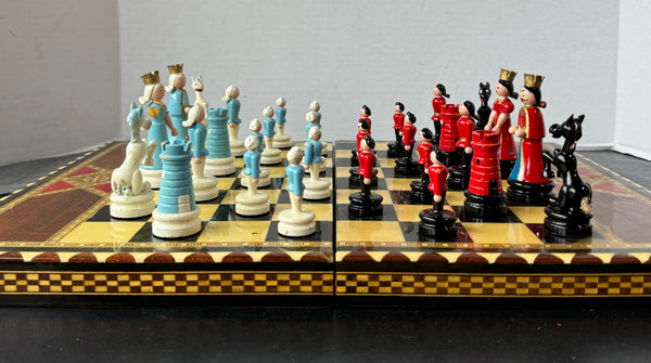 Vintage Chess Set with Kitschy Cute Chess Pieces AS IS (READ DESCRIPTION CAREFULLY)