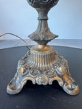 Ornate Antique Brass & Slag Stained Glass Lamp (WORKS)