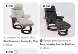Benchmaster Leather Swivel Reclining Chair with Ottoman