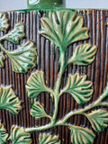 Green Crackled Gingko Leaf Embossed Glazed Pottery Vase