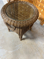 Wicker Round Side Table with Glass