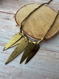 Gold Beaded Vintage Bib Necklace with Etched Metal Leaves