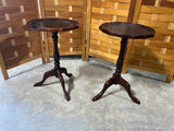 Leather Inlay Pair of Pedestal Side Tables/Stands