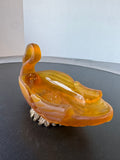 Art Deco Style Frosted Amber Swan Vintage Soap or Trinket Dish with Brass Base