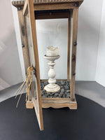 XL Rustic Lantern with River Rocks & Candlestick
