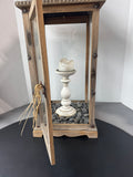 XL Rustic Lantern with River Rocks & Candlestick