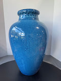 Asian Inspired Longevity Blue Drip Glazed Pottery Floor Vase