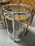 Set of 2 Round Chrome/Mirrored/Glass Side Tables with Extra Removable Tray