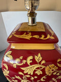 Red & Beige Floral Ceramic Vase Lamp (WORKS)