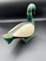 Green Wooden Swan With Mother Of Pearl Wings