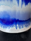 Blue & White Drip Glazed Large Striped Pottery Vase (A)
