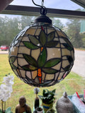 Palm Tree Vintage Stained Slag Glass Hanging Globe Light