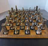 Romans v/s Vikings Brass & Pewter Vintage Chess Set with Faux Leather Board