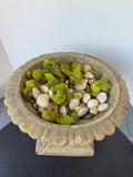 Ornate Stone Urn with River Rocks & Faux Moss