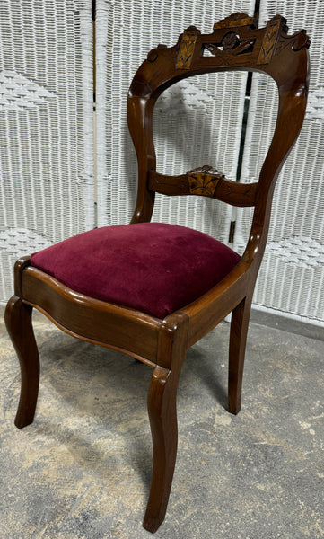 French Style Carved Vintage Side Chair with Velvet Seat