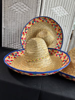 Trio of Blue Rimmed Straw Sombreros