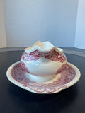 (GG) Mason’s England Vista Pink China Round Gravy Boat with Attached Saucer