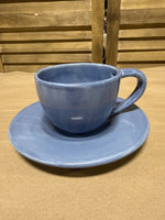 (A) Blue Pottery Barn Mug And Saucer