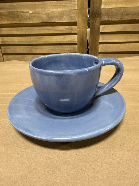 (A) Blue Pottery Barn Mug And Saucer