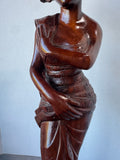 Artist Signed Hand Carved Vintage Balinese Woman Wooden Sculpture