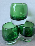 Trio of Crate and Barrel Diva Blown Glass Emerald Green Votives