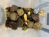 Bin of Decorative Potpourri/Bowl Filler Containing Dried Botanicals, Pinecones and Woven Spheres