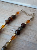 Shades of Brown & Amber Beaded Necklace with Disc Pendant