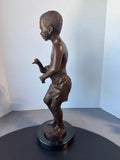 Signed & Numbered Charles Cropper Parks Bronze & Marble Boy with Duck Sculpture