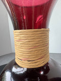 Wine Red Large Recycled Spanish Glass Vase with Raffia Accent
