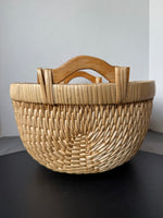 Woven Willow Reed Basket with Wooden Handles