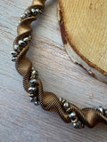 Bronze Tone & Faceted Silver Bead Twisted Rope Necklace