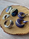 Trio of Purple Enamel Silver Tone Earrings (C)