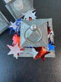 Trio of Star Cut Out Galvanized Tin Patriotic Lanterns with Flameless Tea Lights (WORKS)