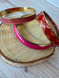 Trio of Pink & Red Enamel Gold Tone Bangle Bracelets