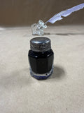 Glass Ink Well With Feather Pen And Ink Bottle