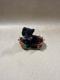 Wagner Handwork Mini Flocked Black Cat With Bed