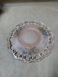 Frosted Pink Lace Plate With Reverse Painting Flowers