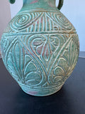 Bohemian Style Heavyweight Etched Pottery Vase with Multicolored Patina