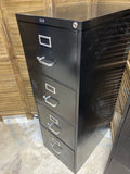 A- Black Metal File Cabinet with Four Drawers, Locks, with Key