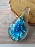 Blue Floral Art Glass Teardrop Pendant