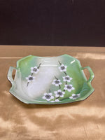 RS Germany Hand Painted Floral Green Square Bowl