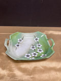 RS Germany Hand Painted Floral Green Square Bowl