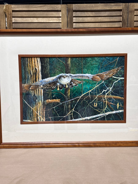 Watercolor Print of Owl Flying Through Woods by Bill Allen; Signed